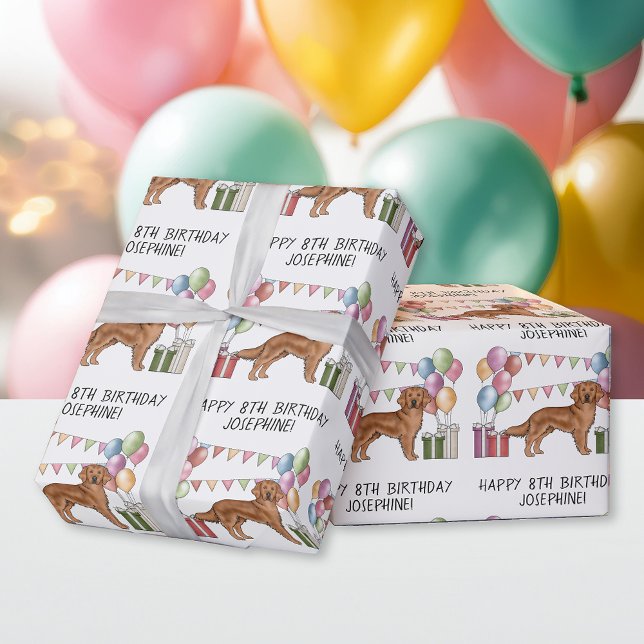 Red Golden Retriever Dog Colourful Pastel Birthday Wrapping Paper (Creator Uploaded)