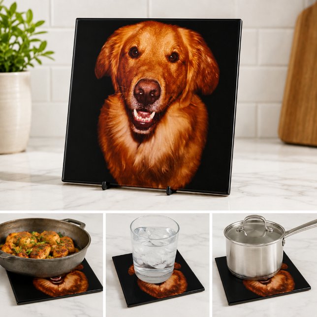Red Golden Retriever Dog Lover Kitchen Ceramic Tile (Red Golden Retriever Dog Lover Kitchen Ceramic Tile)