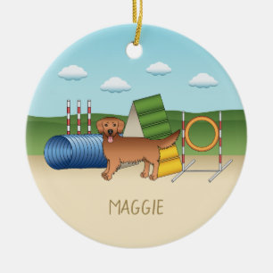Red Golden Retriever Dog With Agility Equipment Ceramic Ornament