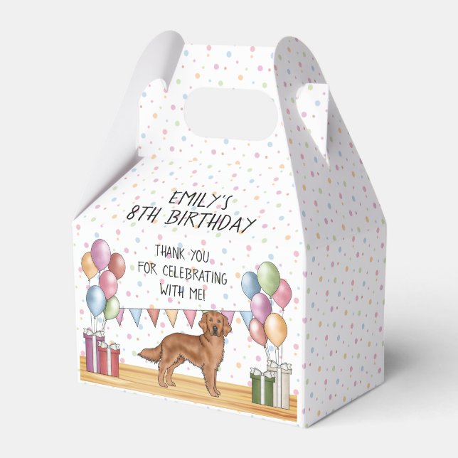 Red Golden Retriever Kids Birthday Thank You Favour Box (Front Side)
