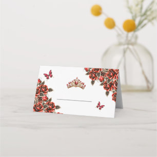 Red Golden Roses Butterfly Place Card