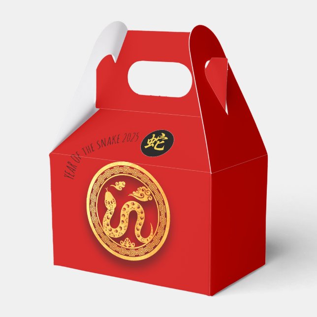 Red Golden Snake Papercut Chinese New Year 2025 FB Favour Box (Front Side)