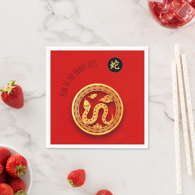 Red Golden Snake Papercut Chinese New Year 2025 N Napkin (Insitu)