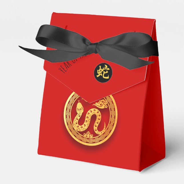 Red Golden Snake Papercut Chinese New Year 2025 T Favour Box (Front Side)