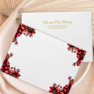 Red Golden Tiara Floral Quinceañera Envelope