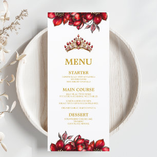 Red Golden Tiara Floral Quinceañera Menu