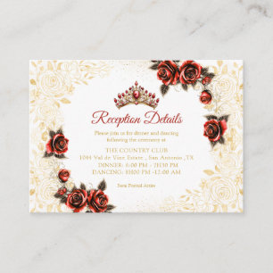 Red Golden Tiara Roses Quinceañera Enclosure Card