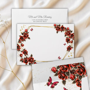 Red Golden Tiara Roses Quinceañera Envelope