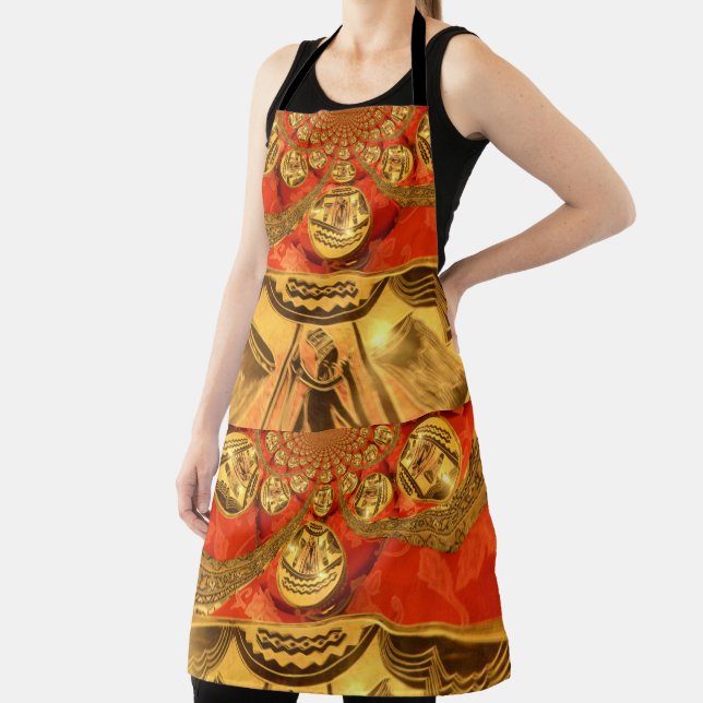 Red Golden Yellow African Traditional Colours Apron (Insitu)