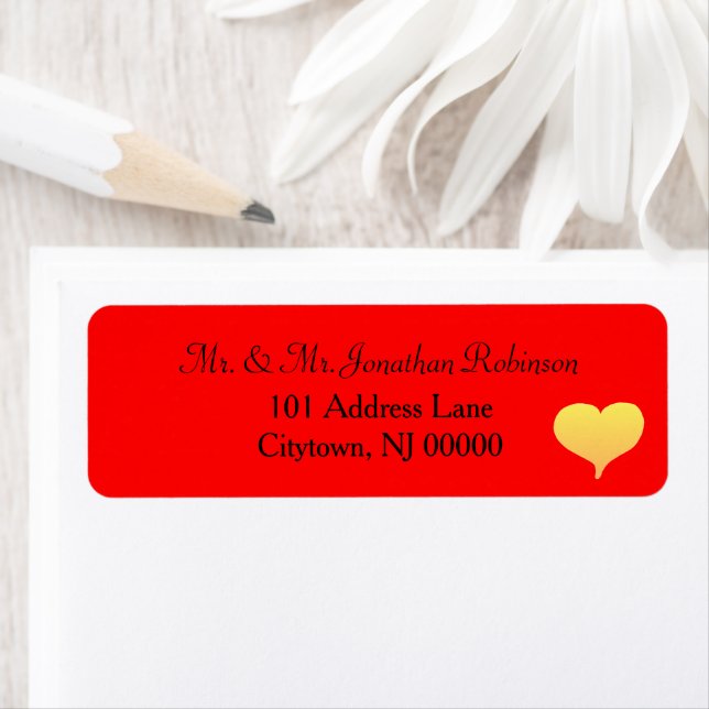 Red Golden Yellow Sunset Heart Return Address Label (Insitu)