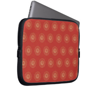 Red | Golden Zinnia Flower Medallions Laptop Sleeve