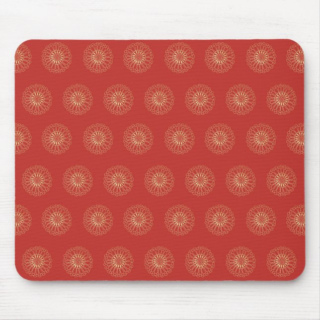 Red | Golden Zinnia Flower Medallions Mouse Pad (Front)