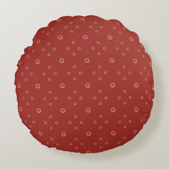 Red | Golden Zinnia Sun Round Cushion (Front)
