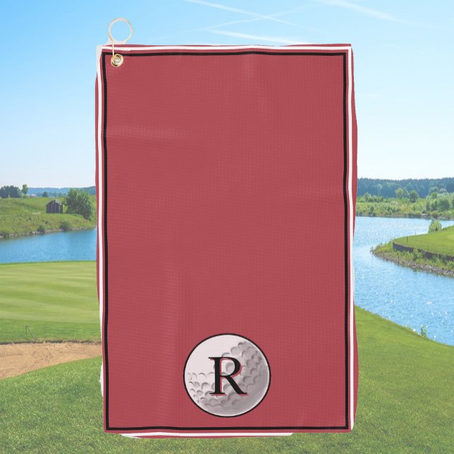 Red golf ball monogrammed initial custom mens towel (Creator Uploaded)