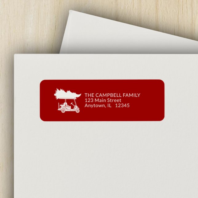 Red Golf Cart with Christmas Tree Return Address Label (Creator Uploaded)