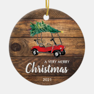 Red Golf Cart with Tree Christmas Ornament