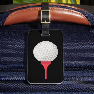 Red Golf Tee and Ball on Black Luggage Tag