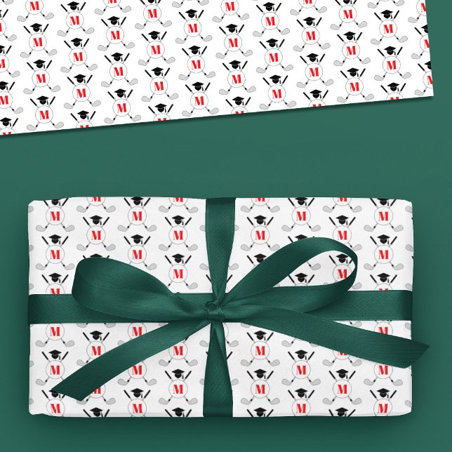 Red Golf Themed Graduation Monogram Pattern Wrapping Paper (Creator Uploaded)