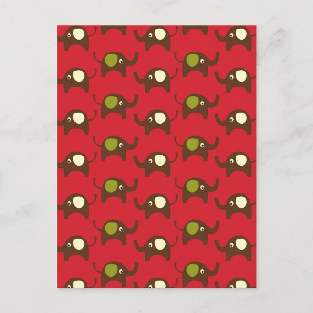 Red good luck elephants pattern print postcard (Front)