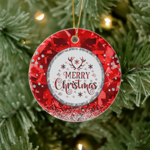Red Gorgeous Emerald Merry Christmas Ceramic Or Ornament