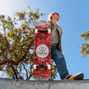 Red Gorgeous Emerald  Merry Christmas  Skateboard