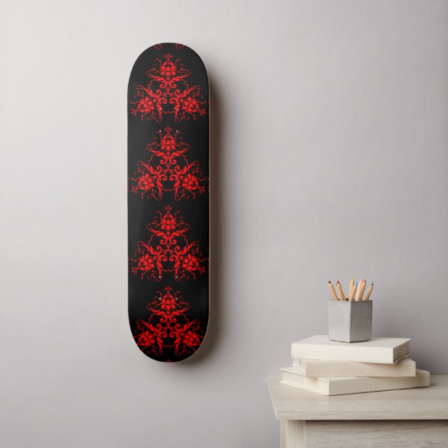 Red Goth  Vintage Damask Skateboard (Wall Art)
