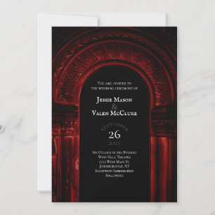 Red Gothic Arch Elegant Wedding Dark Black Invitation