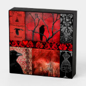 Red Gothic Collage Wooden Box Sign (Angled Horizontal)