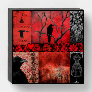 Red Gothic Collage Wooden Box Sign
