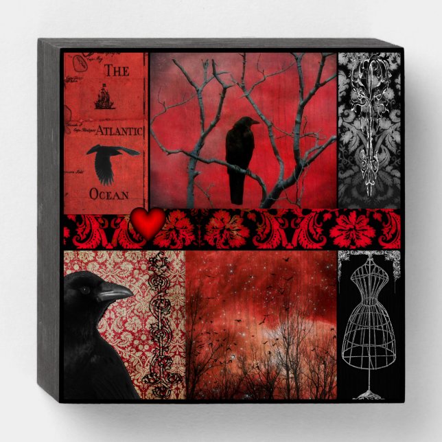 Red Gothic Collage Wooden Box Sign (Front Horizontal)