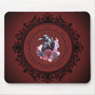 Red Gothic Crow Pendulum Mat Mouse Pad