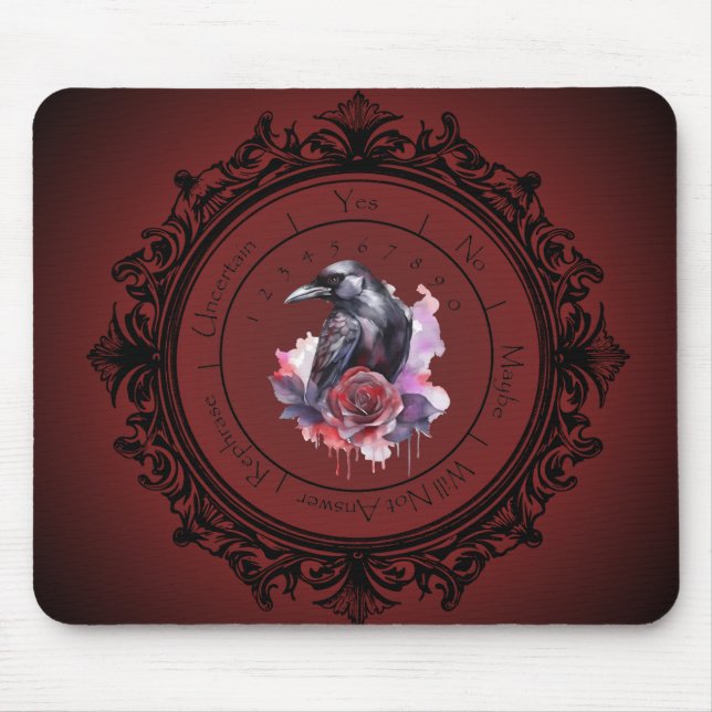 Red Gothic Crow Pendulum Mat Mouse Pad (Front)