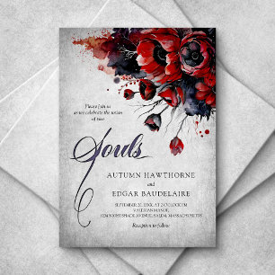 Red Gothic Floral Wedding Invitation