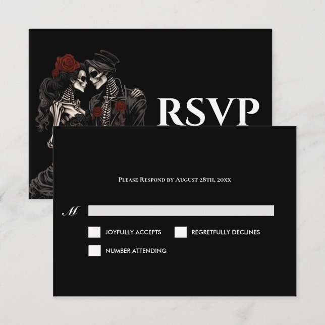 Red Gothic Halloween Alternative Wedding RSVP Card (Front/Back)
