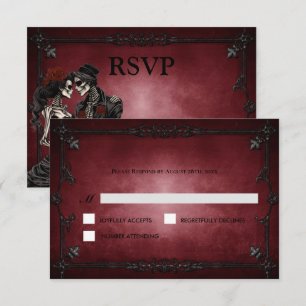 Red Gothic Halloween Alternative Wedding RSVP Card