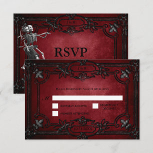 Red Gothic Halloween Alternative Wedding RSVP Card