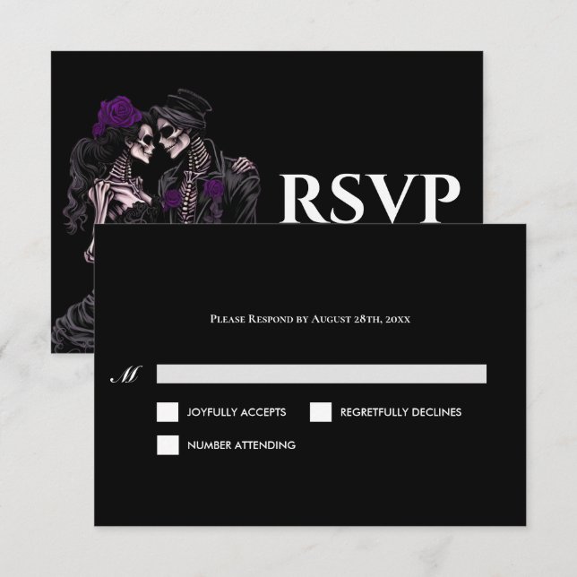 Red Gothic Halloween Alternative Wedding RSVP Card (Front/Back)