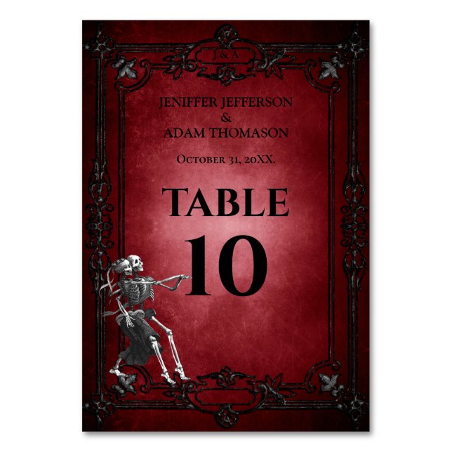 Red Gothic Halloween Alternative Wedding Table Number (Front)