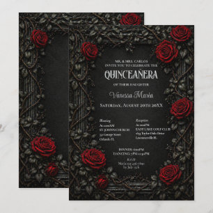 Red Gothic Halloween Floral Quinceanera Invitat Invitation