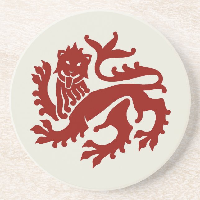 Red Gothic Revival Lion Sandstone Coaster (Front)