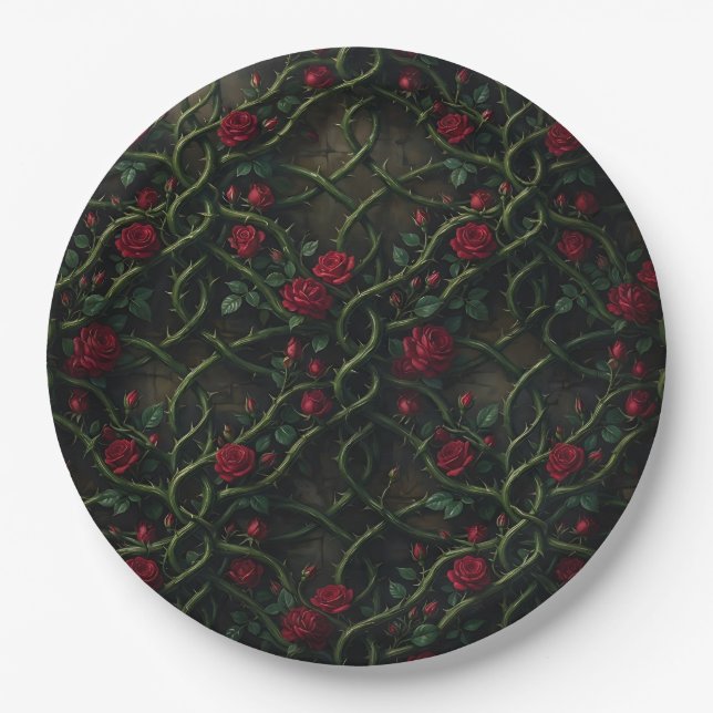 Red Gothic Rose Paper Plate (Front)