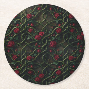 Red Gothic Rose Round Paper Coaster