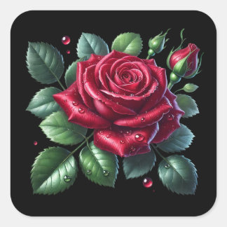 Red Gothic Rose Square Sticker