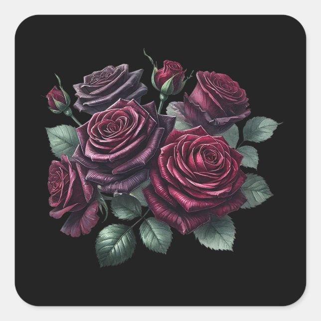 Red Gothic Roses Square Sticker (Front)