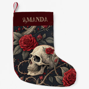 Red Gothic Skull Roses Small Christmas Stocking