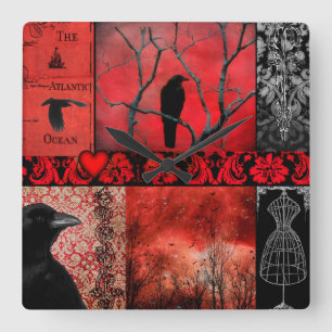 Red Gothic Squares Square Wall Clock