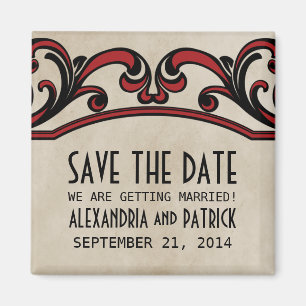 Red Gothic Swirls Save the Date Magnet