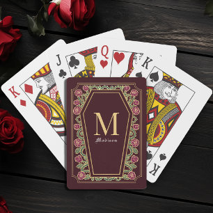 Red Gothic Thorn Rose Coffin Monogram Poker Cards
