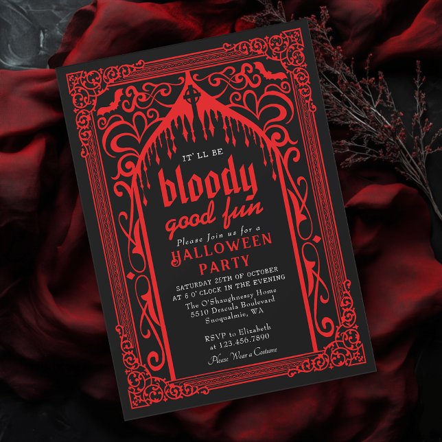 Red Gothic Vampire Cathedral Halloween Invitation (Creator Uploaded)