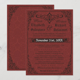 Red Gothic Victorian Damask Wedding Invitation